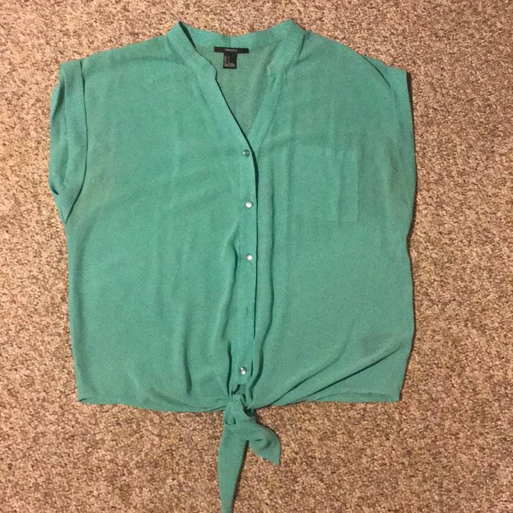 Forever 21 Teal Button Down Crop Top